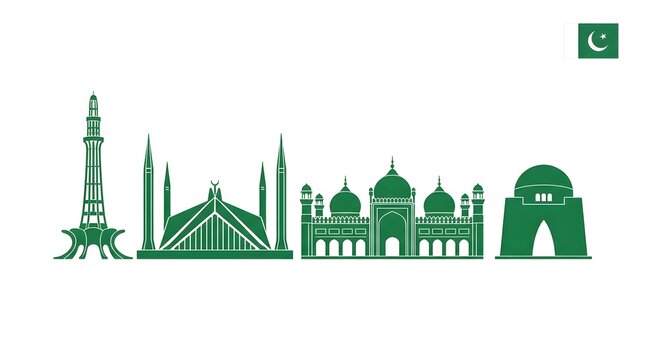  Landmark Silhouette Collection of Pakistan Featuring Minar-e-Pakistan Faisal Mosque and Mazar-e-Quaid