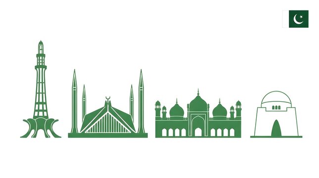  Landmark Silhouette Collection of Pakistan Featuring Minar-e-Pakistan Faisal Mosque and Mazar-e-Quaid