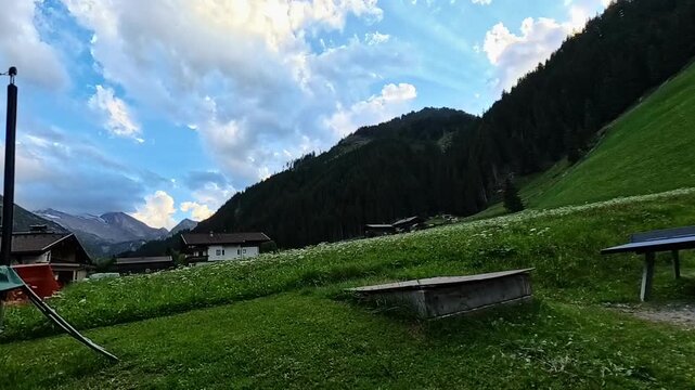 4K Timelapse alpine video with moving Clouds at Hintertuxer Gletscher glacier region, Madseit, Tuxertal valley, Schwaz, Zell am Ziller, Tyrol, Austria