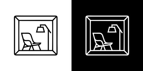 Minimalist armchair and floor lamp line icon set representing cozy living room interior design © irfan