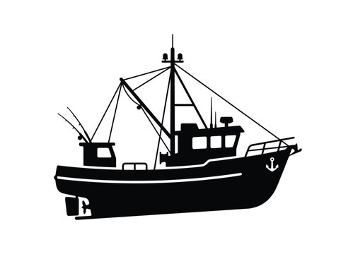Black silhouette of a fishing boat with anchor trawler