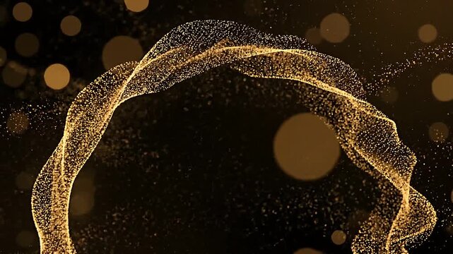 Golden Particle Swirl Forming a Circular Ring on Black Background