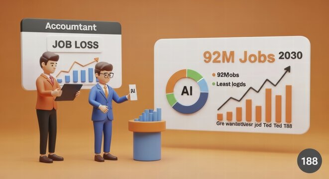 3D figures illustrate accountant job loss and AI impact in a playful manner, ai job loss illutration concept, AI generated