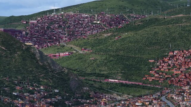 Aerial view of  monastery at Larung gar (Buddhist Academy), Sichuan, China 