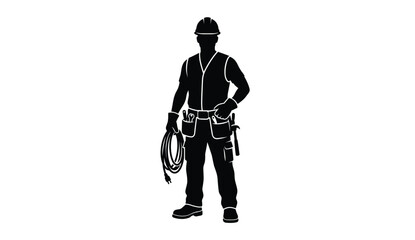 Obraz premium Electrician Silhouette with Tools and Cable in Studio Lighting for Construction Concept