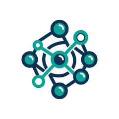 Fototapeta premium Teal molecular network icon with connected circular nodes