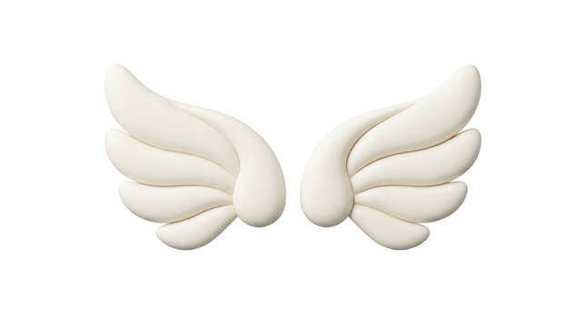 3d render of white cartoon angel wings isolated on transparent background