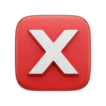 3D Red Square X Mark Icon Stop Cancel Error Symbol Isolated