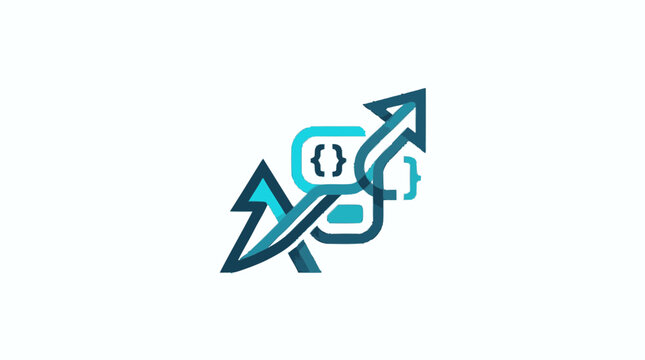 Abstract Technology Logo with Coding Brackets and Growth Arrows for Software Development and Programming Services