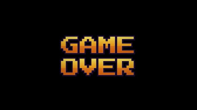Retro Arcade Game Over Pixelated Message for Gaming Streams with Vintage VHS Glitch and CRT Screen Signal Noise 4k video