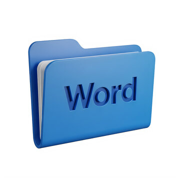 3D Word Folder Icon Blue Document Storage Render