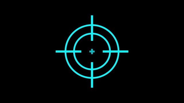 sky blue color target icon animation on black background with alpha channel. Animated of military training target icon. gun aim, sniper target concept.