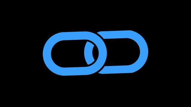 Blue Hyperlink Chain Icon with Connected Links and Smooth Shape, Symbol of Web Connection, Navigation, Linking, Digital Network, Internet and Online Resource Access on Black Background