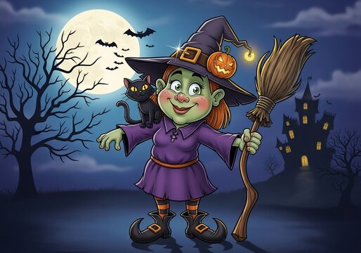 Whimsical Witch's Moonlit Mischief