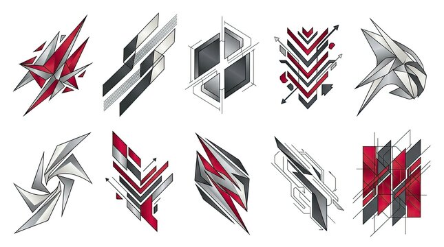 Collection of red and grey geometric racing decals.
