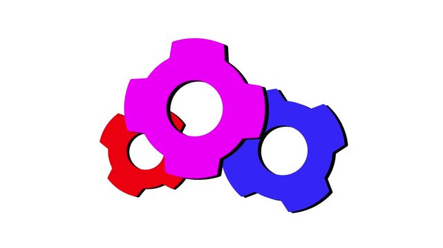 Dynamic illustration featuring three colorful gears interconnected, symbolizing collaboration, system efficiency, and mechanical innovation in a vibrant design