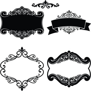 Set of black vintage decorative frames and elegant classic labels isolated on a plain white background