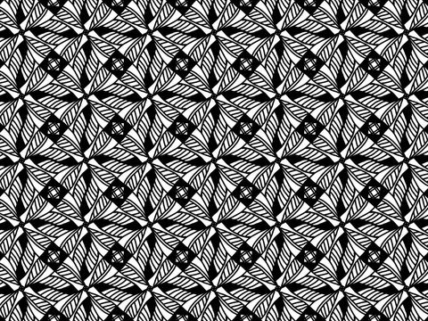 Four-petal pinwheel monochrome seamless pattern.