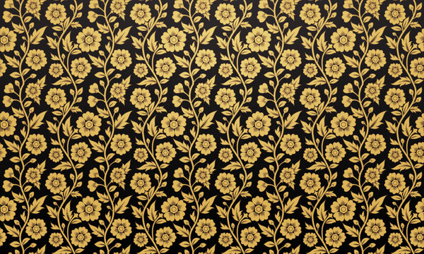 Royals gold floral seamless pattern on black background vector illustration.