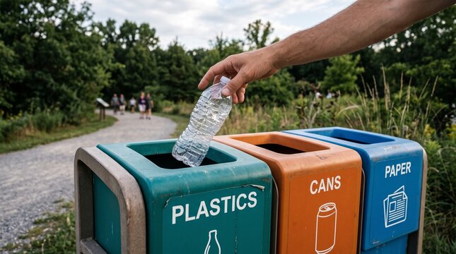 Recycling Plastic Bottle into Waste Sorting Bin