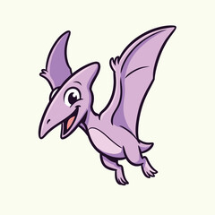 Fototapeta premium Cute purple pterodactyl flying dinosaur cartoon character
