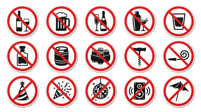 Photorealistic Set of 15 Prohibition Alcohol and Party Icons in a 5x3 Grid