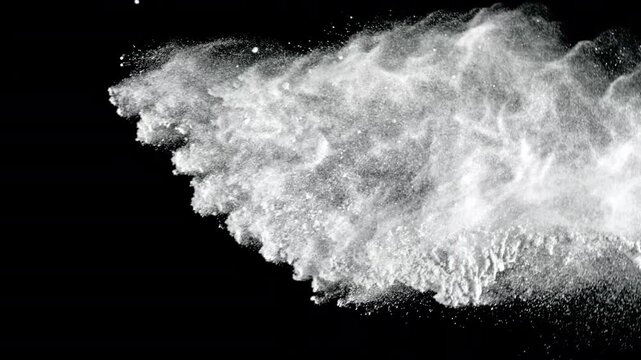 Super Slow Motion Shot of White Powder Explosion Isolated on Black Background at 1000fps.
