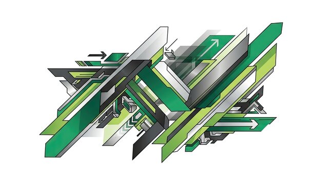 Abstract green and grey geometric tech arrow composition