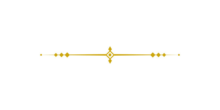 Elegant golden decorative divider line with geometric diamond accents isolated on transparent background