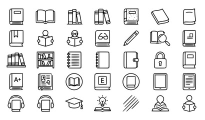 Fototapeta premium Premium book, education, learning and reading line icons set
