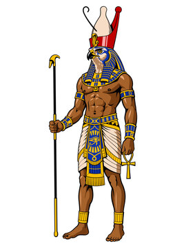 Horus. Ancient Egyptian God. Color vector clipart.