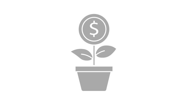 The dollar coin and the top part of the plant execute a subtle vertical bouncing or pulsing motion, moving slightly up and down in place.