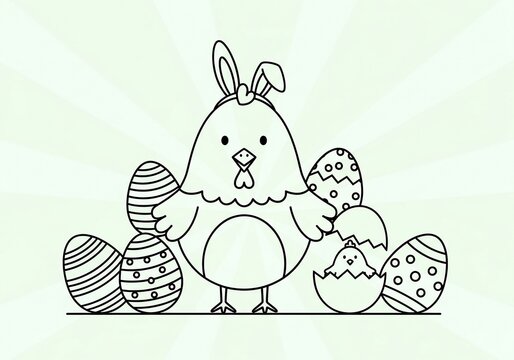Whimsical Spring Fling: A Line Art Celebration of Hatching Joy and Decorated Delights