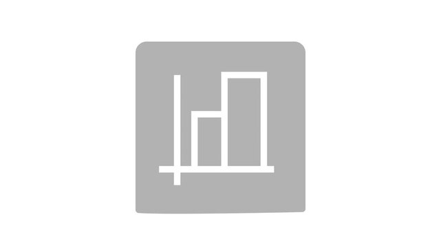 The video shows a 2D vector motion graphic featuring a bar chart icon enclosed within a rounded square, centered against a plain background. The entire icon performs a subtle,
