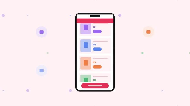 Rose Mobile Shopping App Store Purchase Flat Design Loop
