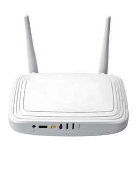 White Modern Wireless Router With Antennas Isolated on Transparent Background