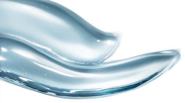 Blue transparent liquid gel flowing like a wave, showing texture, refreshing skincare cosmetic isolated on white background