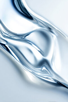 Abstract metallic fluid surface shimmering with light reflections, creating a clean, dynamic, and smooth blue silver wave pattern