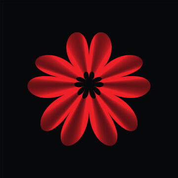 Abstract red flower shape with gradient petals on a black background