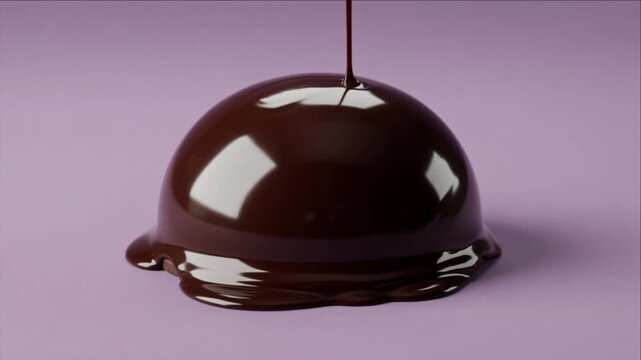 Cinematic macro chocolate dome dessert liquid splash drip glossy texture background sweet creamy melting surface reflection smooth indulgent food confection gourmet pastry glaze candy syrup flowing