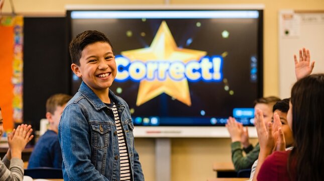 Beaming Smile After Correct Answer on Smartboard
