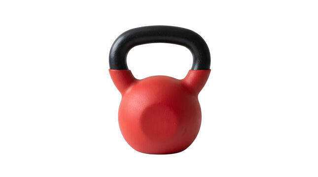 A single red kettlebell for strength training and fitness exercises isolated on transparent background