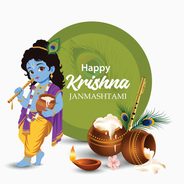 Baby Krishna Crawling with Butter Pot Janmashtami Illustration