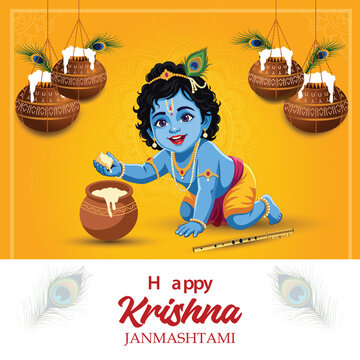 Baby Krishna Crawling with Butter Pot Janmashtami Illustration