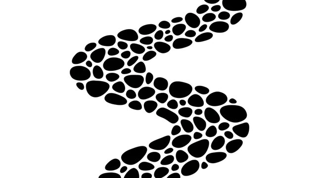 Winding path made of black pebbles isolated on transparent background