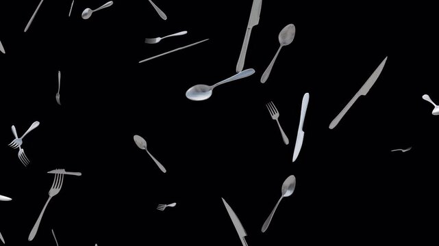 Cutlery Fall with Alpha Channel