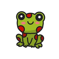 Fototapeta premium Cute Spotted Green Frog Sitting Vector Illustration Isolated on White