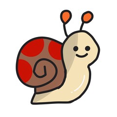 Cute Little Snail with Red Spotted Shell Vector Cartoon Illustration © Ellina