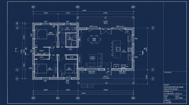 Architectural floor plan blueprint of a modern house