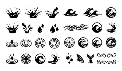 Fototapeta premium Botanical Water Lily Icons Vector Set